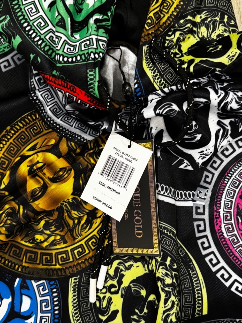 Baroque Gold Medusa Print Hoodie NWT Multicolor Streetwear - Picture 3 of 6